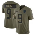 Men's Carolina Panthers #9 Bryce Young Olive 2025 Salute to Service Limited Football Stitched Jersey