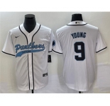 Men's Carolina Panthers #9 Bryce Young White With Patch Cool Base Stitched Baseball Jersey
