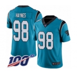 Men's Carolina Panthers #98 Marquis Haynes Limited Blue Rush Vapor Untouchable 100th Season Football Jersey