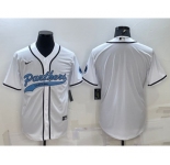 Men's Carolina Panthers Blank White With Patch Cool Base Stitched Baseball Jersey
