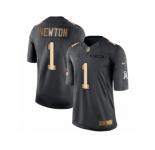 Men's Nike Carolina Panthers #1 Cam Newton Limited Black Gold Salute to Service NFL Jersey