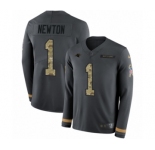 Men's Nike Carolina Panthers #1 Cam Newton Limited Black Salute to Service Therma Long Sleeve NFL Jersey