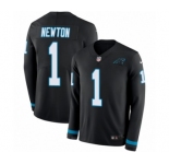 Men's Nike Carolina Panthers #1 Cam Newton Limited Black Therma Long Sleeve NFL Jersey