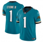 Men's Jacksonville Jaguars #1 Travis Etienne JR Teal 2024 F.U.S.E. Prowler Throwback Vapor Limited Football Stitched Jersey