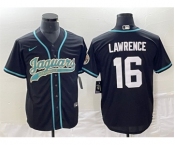 Men's Jacksonville Jaguars #16 Trevor Lawrence Black With Patch Cool Base Stitched Baseball Jersey