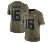 Men's Jacksonville Jaguars #16 Trevor Lawrence Olive 2022 Salute To Service Limited Stitched Jersey
