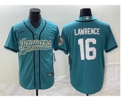 Men's Jacksonville Jaguars #16 Trevor Lawrence Teal With Patch Cool Base Stitched Baseball Jersey