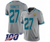 Men's Jacksonville Jaguars #27 Leonard Fournette Silver Inverted Legend Limited 100th Season Football Jersey