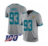 Men's Jacksonville Jaguars #93 Calais Campbell Silver Inverted Legend Limited 100th Season Football Jersey