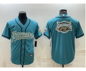 Men's Jacksonville Jaguars Teal Team Big Logo With Patch Cool Base Stitched Baseball Jersey