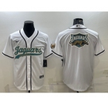 Men's Jacksonville Jaguars White Team Big Logo With Patch Cool Base Stitched Baseball Jersey