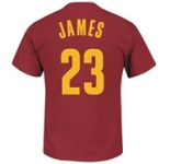Mens Cleveland Cavaliers LeBron James Majestic Wine Player Name and Number T-Shirt-2
