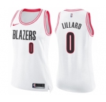 Women's Nike Portland Trail Blazers #0 Damian Lillard Swingman White Pink Fashion NBA Jersey