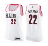 Women's Nike Portland Trail Blazers #22 Clyde Drexler Swingman White Pink Fashion NBA Jersey