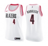 Women's Nike Portland Trail Blazers #4 Moe Harkless Swingman White Pink Fashion NBA Jersey