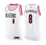 Women's Nike Portland Trail Blazers #6 Nik Stauskas Swingman White Pink Fashion NBA Jersey