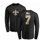 NFL Nike New Orleans Saints #7 Taysom Hill Black Name & Number Logo Long Sleeve T-Shirt