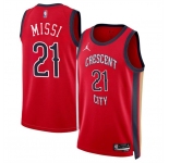Men's New Orleans Pelicans #21 Yves Missi Red 2024 Draft Statement Edition Stitched Basketball Jersey