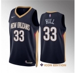 Men's New Orleans Pelicans #33 Malcolm Hill Navy Icon Edition Stitched Basketball Jersey