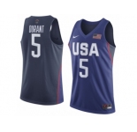 Men's Nike Team USA #5 Kevin Durant Authentic Navy Blue 2016 Olympic Basketball Jersey