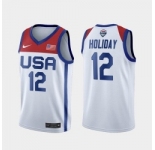Men's USA Team #12 Jrue Holiday Home White 2021 Tokyo Olympics Jersey