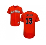 Men Miami Marlins #13 Starlin Castro Orange Flexbase Authentic Collection Stitched MLB Jersey