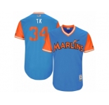 Men's 2017 Little League World Series Marlins #34 Tom Koehler T.K. Blue Jersey