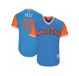 Men's 2017 Little League World Series Marlins Christian Yelich #21 Yeli Blue Jersey