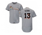 Men's Majestic Miami Marlins #13 Marcell Ozuna Grey Flexbase Authentic Collection MLB Jersey