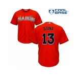 Men's Majestic Miami Marlins #13 Marcell Ozuna Replica Orange Alternate 1 Cool Base MLB Jersey