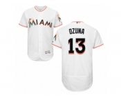 Men's Majestic Miami Marlins #13 Marcell Ozuna White Flexbase Authentic Collection MLB Jersey