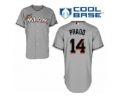 Men's Majestic Miami Marlins #14 Martin Prado Authentic Grey Road Cool Base MLB Jersey