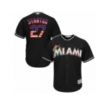 Men's Majestic Miami Marlins #27 Giancarlo Stanton Replica Black USA Flag Fashion MLB Jersey