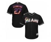 Men's Majestic Miami Marlins #27 Giancarlo Stanton Replica Black USA Flag Fashion MLB Jersey