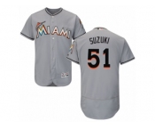 Men's Majestic Miami Marlins #51 Ichiro Suzuki Grey Flexbase Authentic Collection MLB Jersey