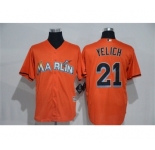 Men's Miami Marlins #21 Christian Yelich Majestic Orange Cool Base Player Jersey