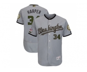 Men Washington Nationals #34 Bryce Harper Grey Flexbase Authentic Collection 2018 Memorial Day Stitched MLB Jersey