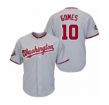 Men's Washington Nationals #10 Yan Gomes Replica Grey Road Cool Base 2019 World Series Champions Baseball Jersey