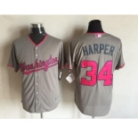 Men's Washington Nationals #34 Bryce Harper Majestic Gray Fashion 2016 Mother's Day Cool Base Jersey