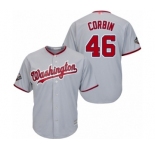 Men's Washington Nationals #46 Patrick Corbin Replica Grey Road Cool Base 2019 World Series Bound Baseball Jersey