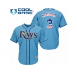Men's Majestic Tampa Bay Rays #3 Evan Longoria Replica Light Blue USA Flag Fashion MLB Jersey