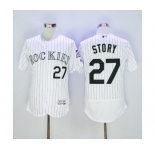 Men Colorado Rockies #27 Story Majestic White Authentic Collection Flexbase Jersey