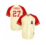 Men's Majestic Los Angeles Angels of Anaheim #27 Mike Trout Replica Cream Red Exclusive MLB Jersey