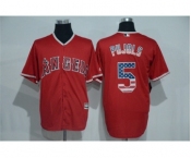 Men's Majestic Los Angeles Angels of Anaheim #5 Albert Pujols Red USA Flag Fashion MLB Jersey