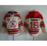MLB Boston Red Sox #15 Dustin Pedroia Cream Hooded Sweatshirt Jersey