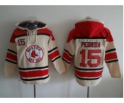 MLB Boston Red Sox #15 Dustin Pedroia Cream Hooded Sweatshirt Jersey