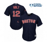 Men's Majestic Boston Red Sox #12 Brock Holt Replica Navy Blue Alternate Road Cool Base 2018 World Series Champions MLB Jersey