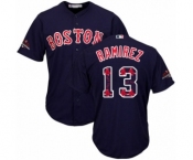 Men's Majestic Boston Red Sox #13 Hanley Ramirez Authentic Navy Blue Team Logo Fashion Cool Base 2018 World Series Champions MLB Jersey