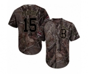 Men's Majestic Boston Red Sox #15 Dustin Pedroia Authentic Camo Realtree Collection Flex Base 2018 World Series Champions MLB Jersey