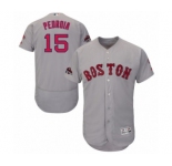 Men's Majestic Boston Red Sox #15 Dustin Pedroia Grey Road Flex Base Authentic Collection 2018 World Series Champions MLB Jersey